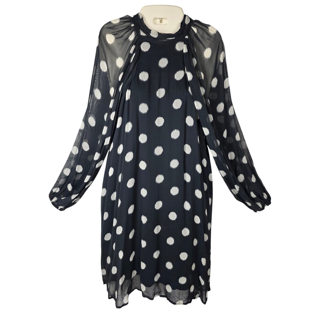 Maeve by Anthropologie | Sheer Long Sleeve Polka Dot Mini Dress - XXS